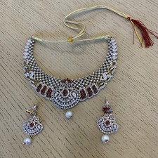 Red Asian Indian/Pakistani Jewellery Necklace Earrings set 66A