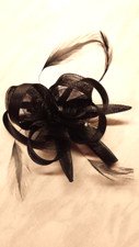 Small Fascinator Black Flower Feather & Diamante Hair Clip Wedding, Races & Prom