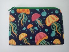 Handmade Lined Organic Cotton Fabric Zippy Coin Purse : Jellyfish Design