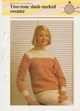 Knitting Pattern. Quick and Easy Fashions. Two-Tone Slash-Necked Sweater. Not Co