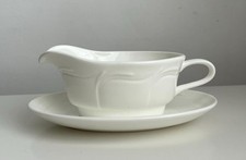 Vintage Wedgwood Metallised China White Gravy Boat & Plate