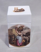 Caverswall England Square Covered Jar Peasant Scenes