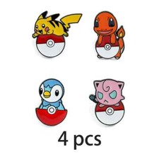 3 Styles Set of 4 Pokemon Metal Enamel Pin Brooch Badges for Bags Hats Clothes