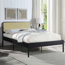 CHESHUNT BLACK METAL RATTAN HEADBOARD BED FRAME - DOUBLE / KING SIZE