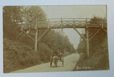 EARLY REAL PHOTO POSTCARD PONY AND TRAP UNDER FOOTBRIDGE AT BARHAM, SUFFOLK