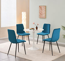 Set of 4 Velvet Fabric Strip Dining Chair with Highback Seat and Black Metal leg