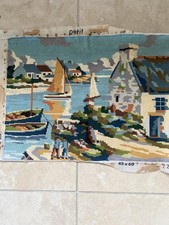 Completed French  vintage tapestry, harbour, sailing ships, seascape 