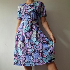 vintage floral print tea dress fits uk 14-16 retro cottage summer richard stump