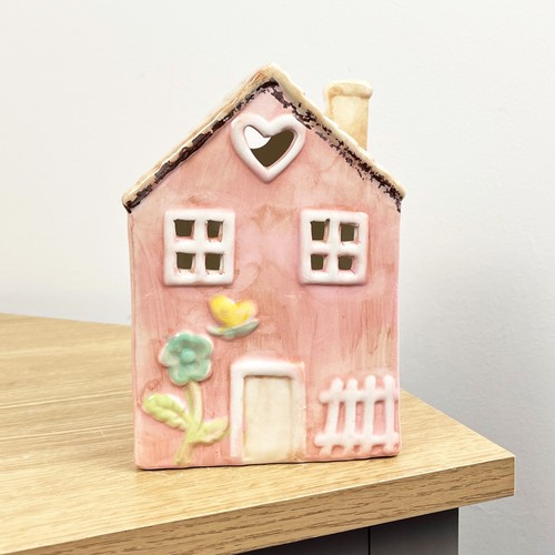 Pink cottage tea light holder - cottage,