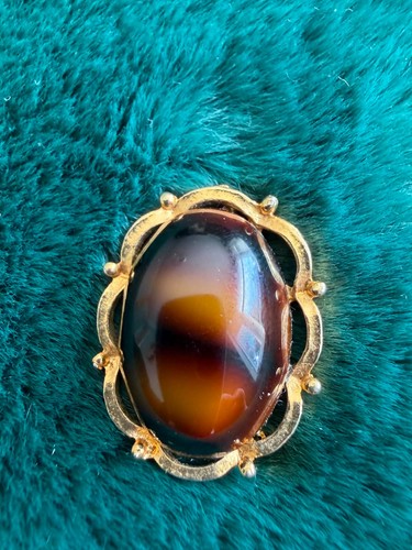 Oval brown stone brooch - brooch, in