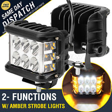 2x Car Truck SUV W/ Strobe Amber 12-24V LED Work Light Bar Spot Lights Offroad