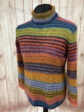 Ladies Hand knitted High Roll Neck Multicolour Jumper Sweater 12 14 Hippie Boho