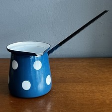 Vintage Small Blue Polka Dot Enamel Jug Turkish Coffee Pot Retro Kitchenalia
