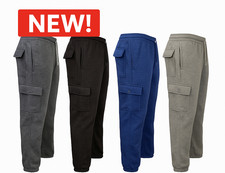 Men's Cargo Fleece Joggers Combat Trousers Warm Sweatpants Pockets Gym Lounge