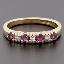9ct Yellow Gold Ruby & Diamond Eternity Band Ring Size M Hallmarked