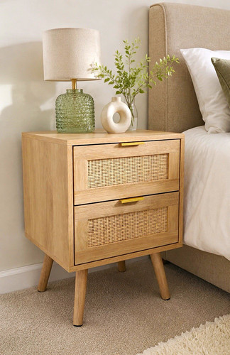 Light wood rattan bedside - 2, x