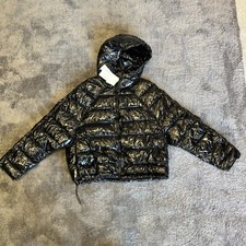 ZARA BLACK SHINY VINYL QUILTED WATER REPELLENT SHORT PUFFER JACKET COAT SMALL