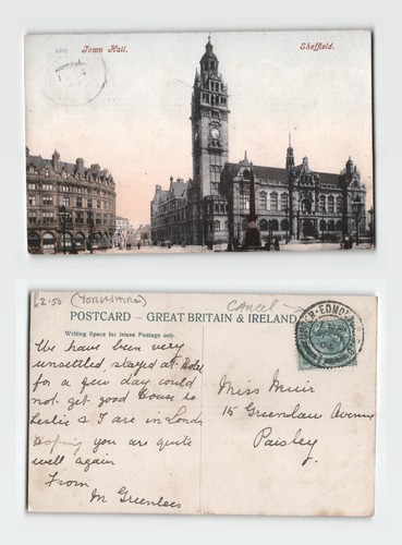 Postcard sheffield town hall - -,