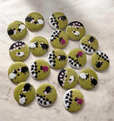 Round wood sheep buttons - wood,