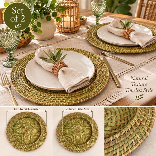 Vintage woven rattan chargers - vintage,
