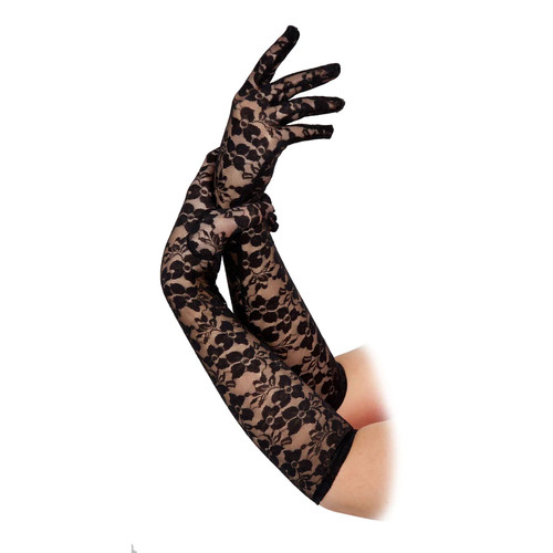 Long lace ladies gloves black - lace,