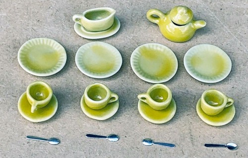 Dolls house tea - dolls, yellow