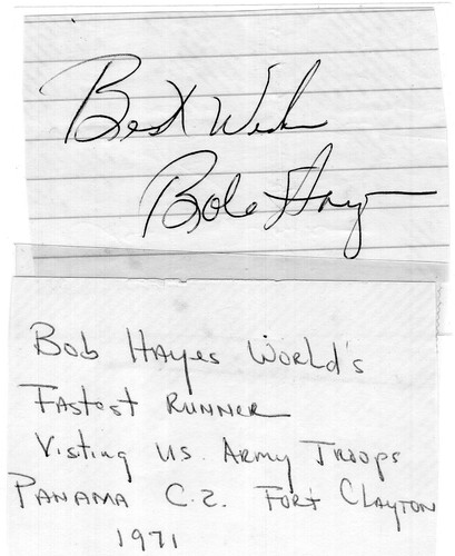 Bob hayes signed 5 - hayes, 2.5"x3.5"