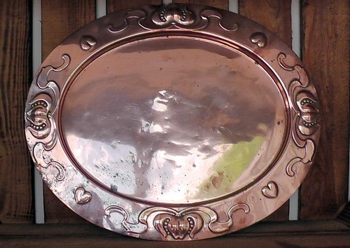 Arts crafts copper tray - &,