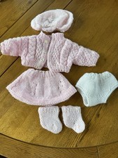 Set of Dolls Knitted Clothes Outfit Pink & White. Handmade.