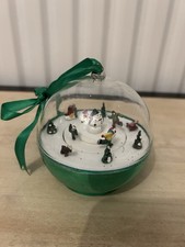 Wind Up Musical Christmas Bauble Ornament - Trees,Snowman & Skaters Scene. Boxed