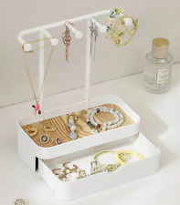 Metal Double Layer Jewellery Display Stand Organizer Wooden Base Tray Earing
