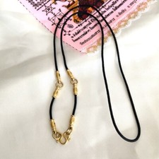Thai Amulet Black Cord Necklace for 3 Buddha Amulets Gold Colour Trim + Gift Bag