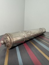 Antique Silver Plated Scroll Document Holder – Engraved Elephants