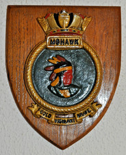 HMS Mohawk cast metal and wood ship's crest plaque Royal Navy naval