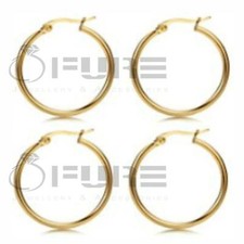 Women's Ladies Silver  & 18K Gold Plated Round Hoop Sleeper Earrings 10mm-60mm