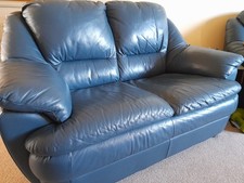 Two Seater Settee Sofa - Navy Blue / Grey Leather Sofa *collection only*