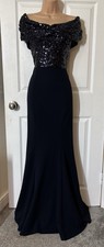 COAST Navy Maxi Sequin Bardot Fishtail Cocktail Evening Dress Gown Size 16