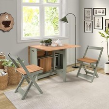 Space-Saving Butterfly Dining Set 4 Chairs Green Rustic Pine