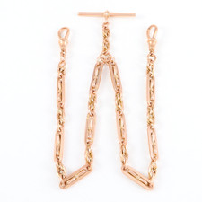 Antique 9Ct Gold 29.6g Fancy Trombone Link Double Albert Watch Chain 15''