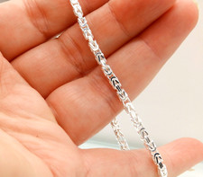 Silver Byzantine Bracelet 3mm Square Link 7.5 inch Solid 925 Sterling Silver NEW