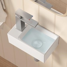 KES Small Cloakroom Ceramic Sink Hand Wash Basin (Left Hand Tap Hole) - White