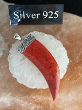 Silver Red Stone Horn Of Life  Pendant And Silver Chain
