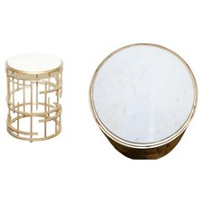 STUNNING ART DECO STYLE CYLINDRICAL MARBLE METAL GOLD BASE PLANT LAMP SIDE TABLE