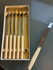 Vintage 1960s Table Knife Set -- Thomas W Cork -- Bone Handles Boxed x 6