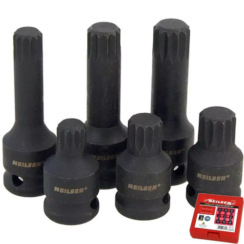 Neilsen 6pc spline bit socket - 6pc,