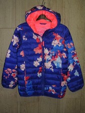 Joules Girls Blue Floral Hooded Coat Raincoat Puffer Jacket Age 11-12