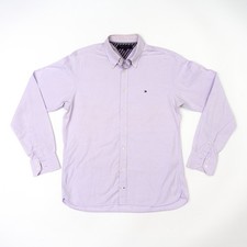 Tommy Hilfiger Buttoned Shirt Men's Size Medium Purple Oxford Long Sleeve Lilac