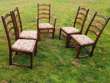 5 ERCOL Old Colonial DINING CHAIRS Set Ladderback Carver Tapestry Blue Label