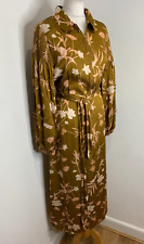 Lily & Lionel Alexa pattern print shirt dress 12 VGC zip front midi belted tan