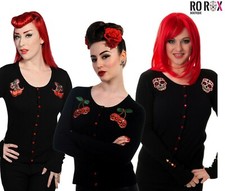 Banned Cardigan Skull Cherries Black Rockabilly Retro Cherry Punk 50's Emo Pinup